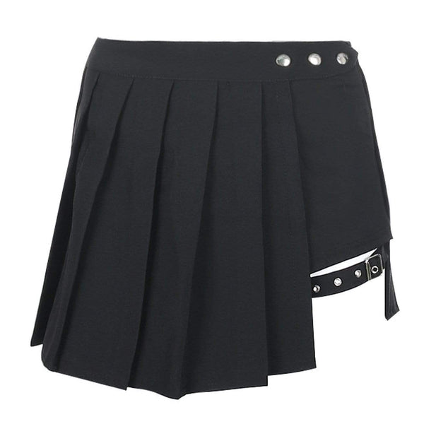 WLS Dark Fake Two-piece Strap Pleated Skirt