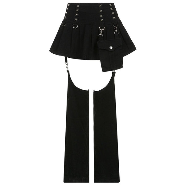 WLS Dark Irregular Detachable Rivets Pants