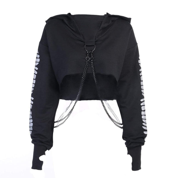WLS Dark Sexy Cool Butterfly Print Chain Hoodie