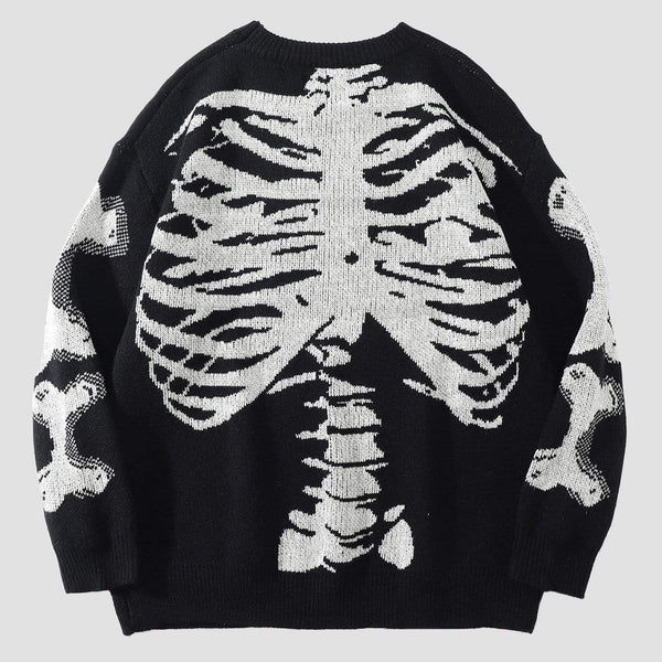 WLS Dark Skeleton Print Knitted Sweater