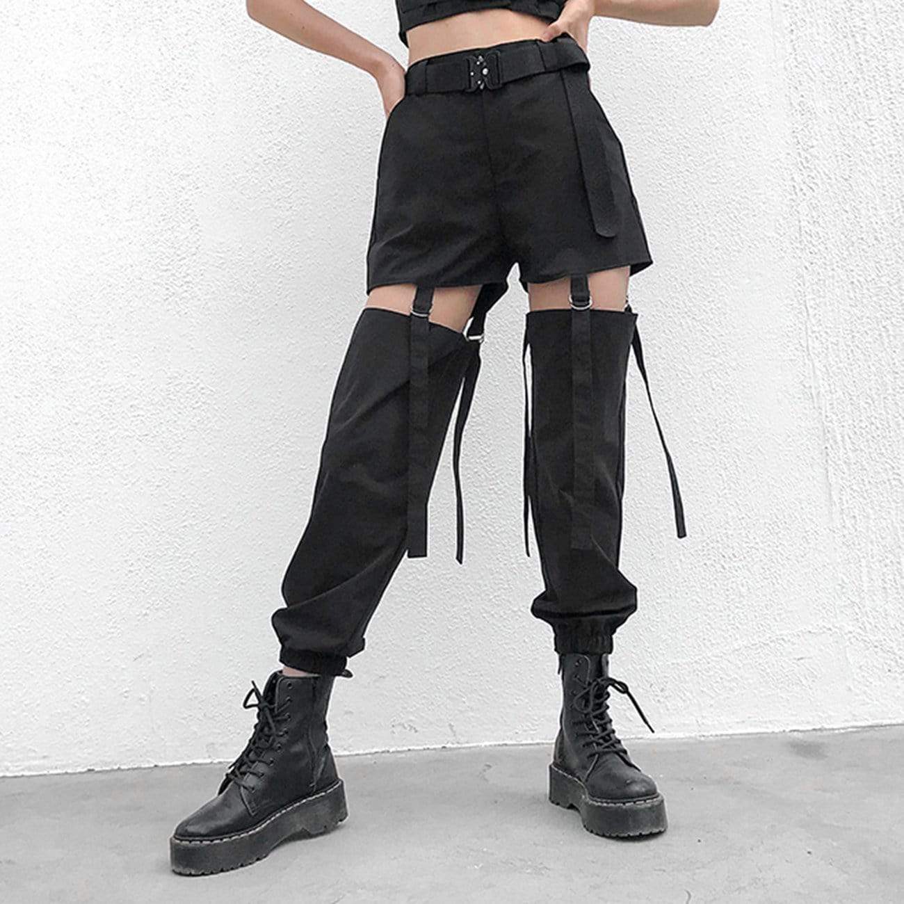 WLS Function Punk Hollow Out Ribbons Pants
