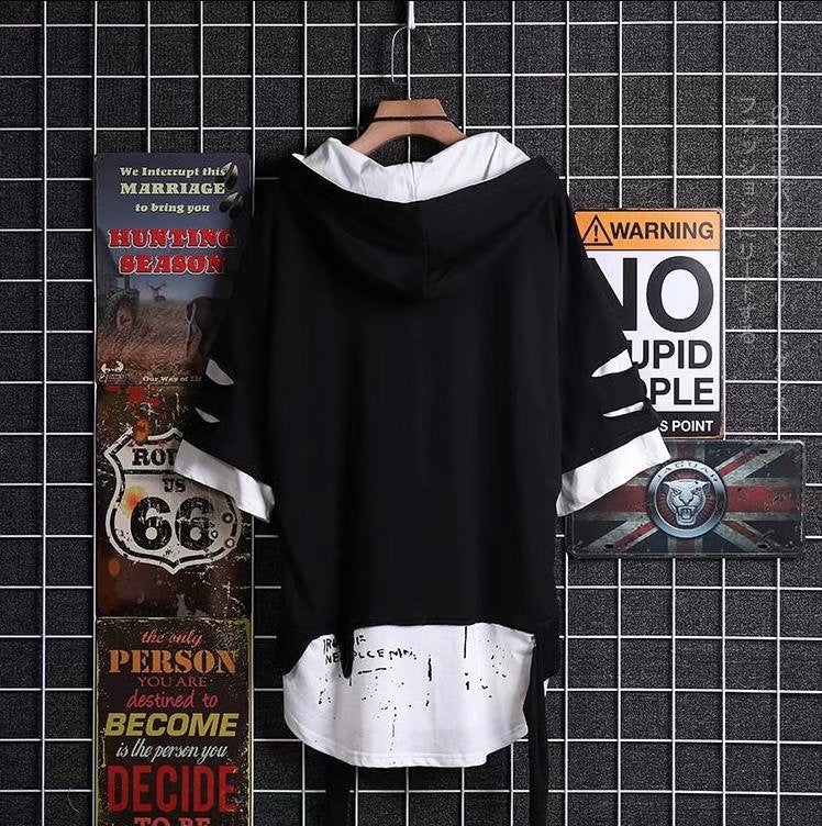 WLS Ripped Fashion Casual Street Loose Layered Tee