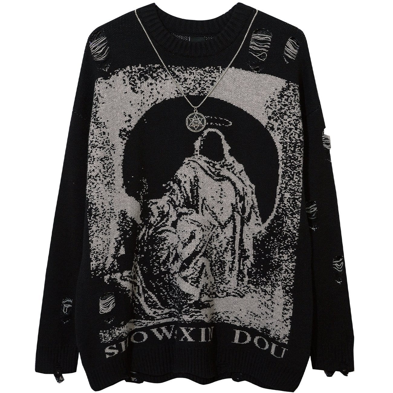 WLS Ripped Hole with Chain Knit Sweater