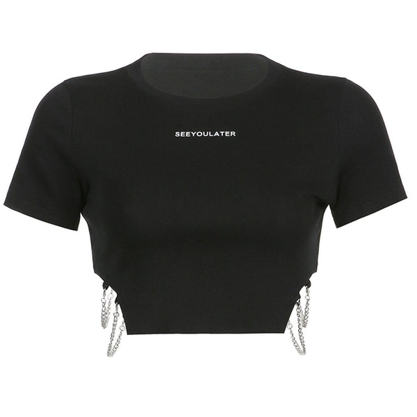 WLS Solid Color Chain Decoration Tee