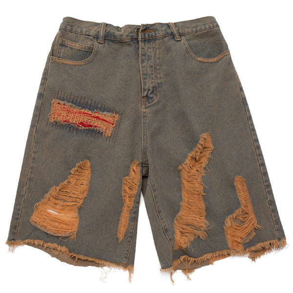 WLS Vintage Patchwork Ripped Hole Denim Shorts