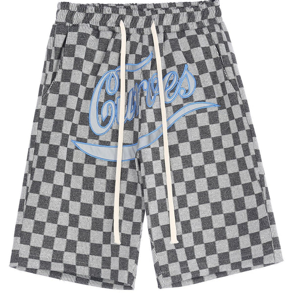 WLS Checkerboard Embroidery Letters Shorts