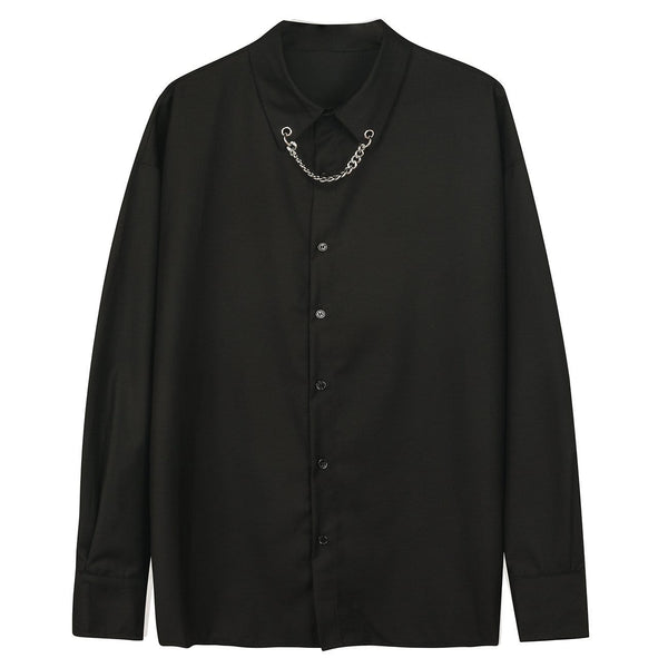 WLS Pure Color Hanging Chain Oversized Shirt