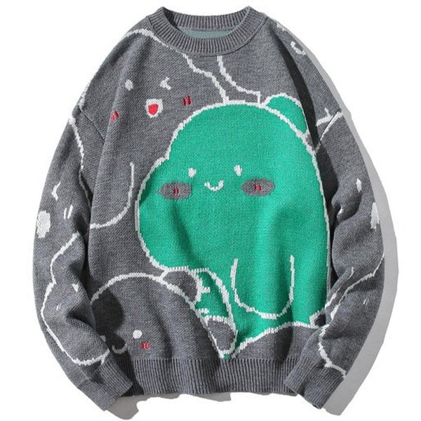 WLS Little Dinosaur Cartoon Print Knit Sweater