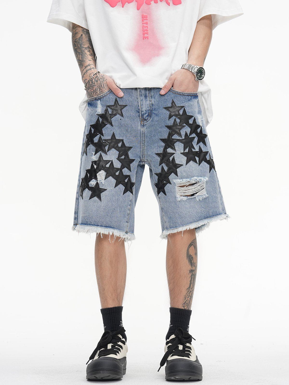WLS Embroidery Star Denim Shorts