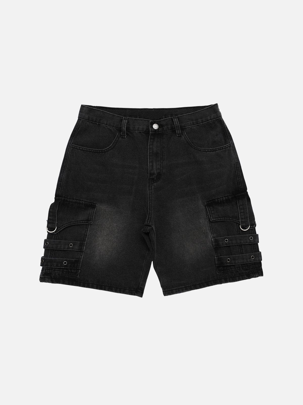 WLS Washed Multi-pocket Denim Shorts