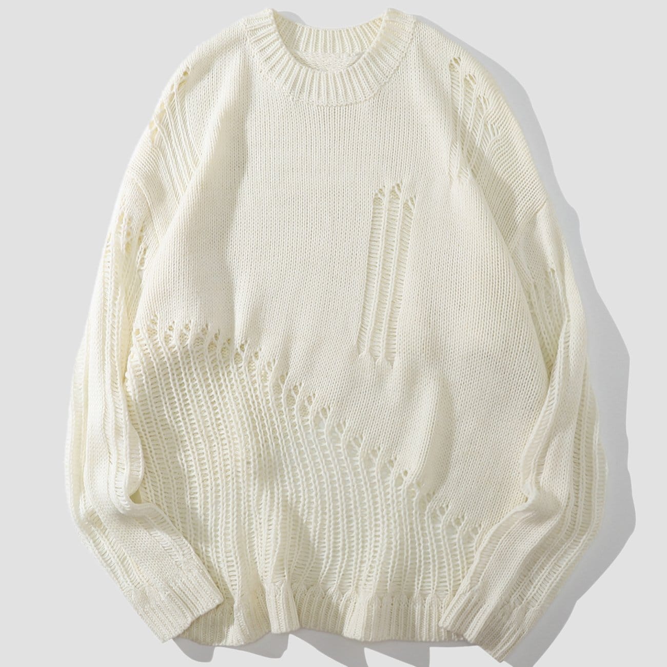 White Ripped Sweater WLS Ripped Hole Knitted Sweater – We Love Street