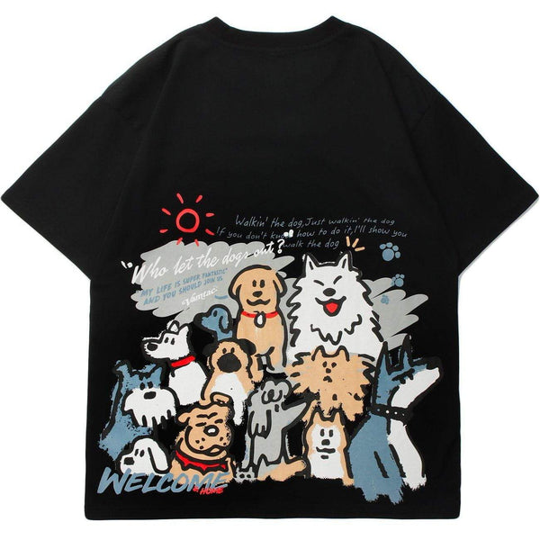 WLS Funny Cartoon Dogs Graphic Tee