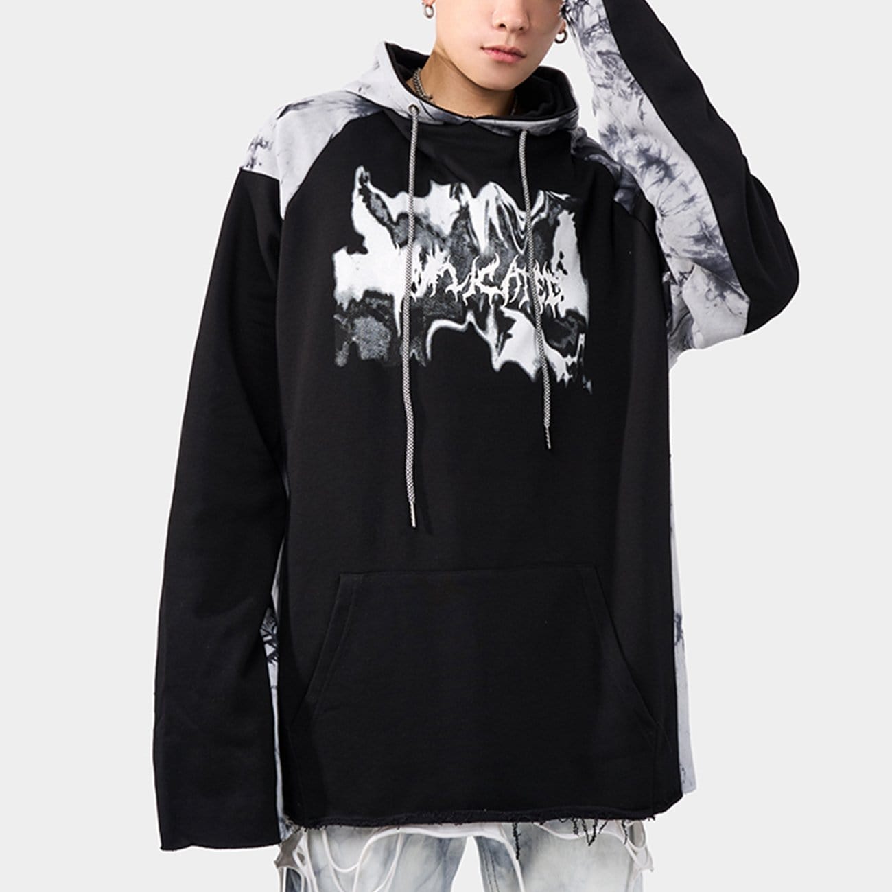 WLS Ink Tie-dye Stitching Oversized Washed Hoodie