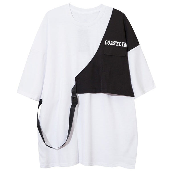 WLS Contrasting Color Stitching Buckle Streamer Tee