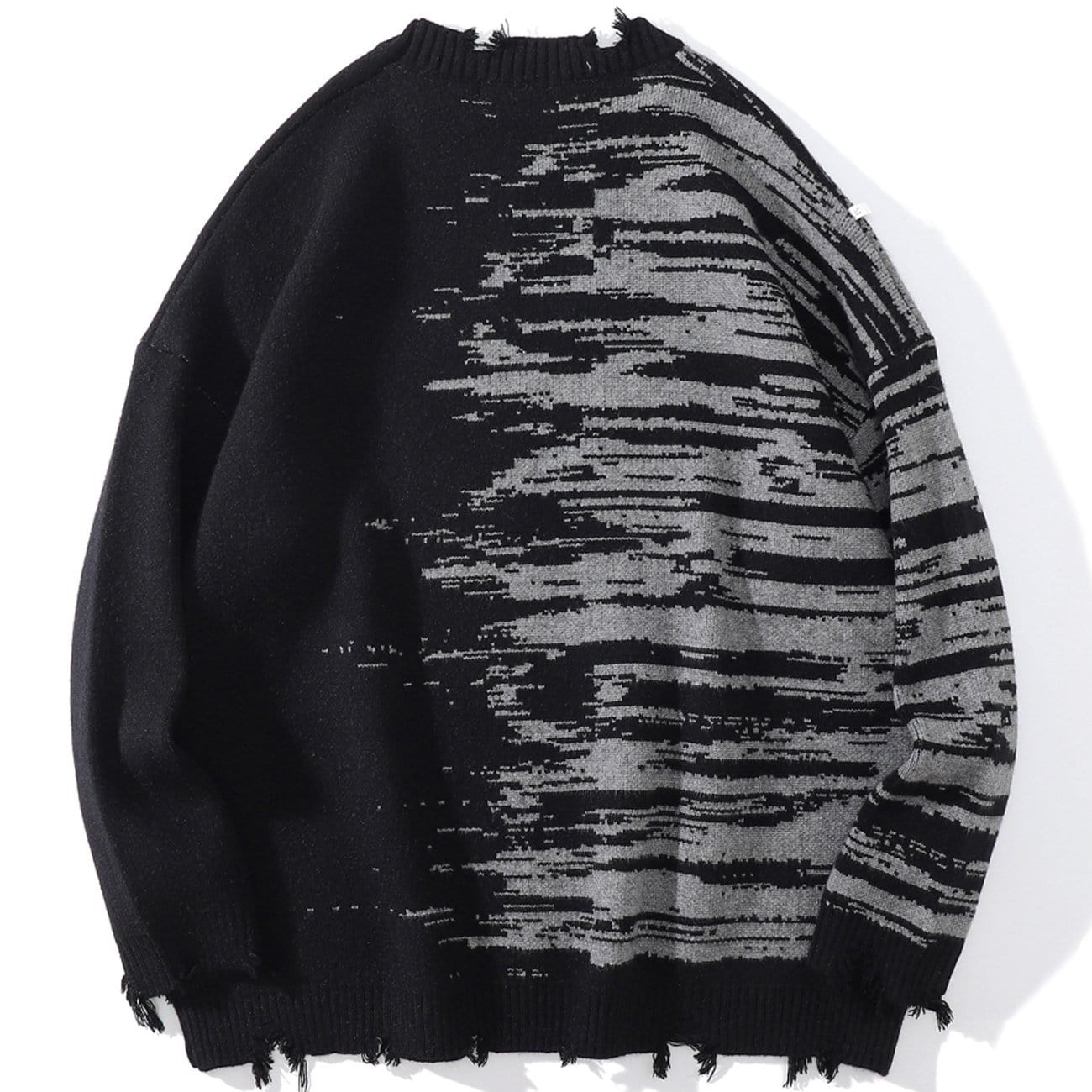WLS Dark Patchwork Ripped Hole Knitted Sweater