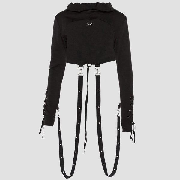 WLS Dark Buttonhole Straps Cropped Hoodie