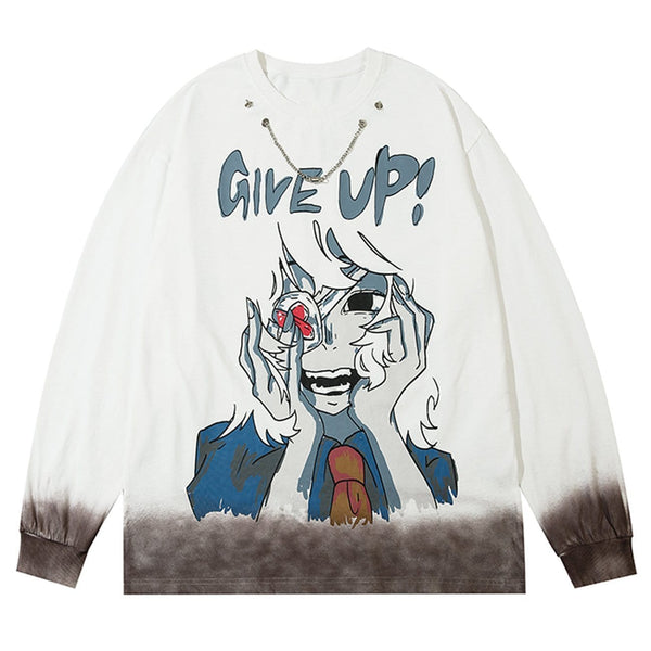 WLS Dark Gradient Anime Give Up Boy Print Sweatshirt