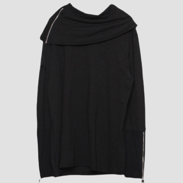 WLS Dark Irregular Turtleneck Zipper Sweatshirt