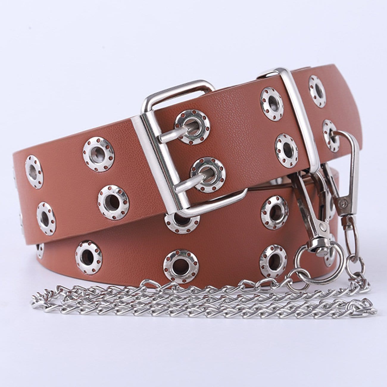 WLS Punk Double-Row Eye Buckle Hollow Chain Belt