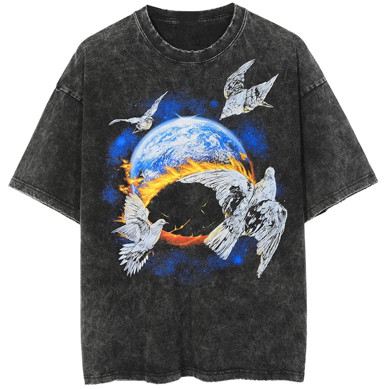 WLS Earth Flame Doves Cotton Washed Graphic Tee
