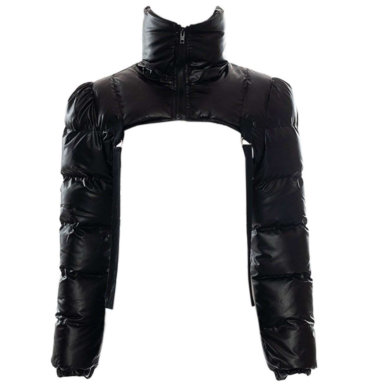 WLS Techwear Solid Ribbons Turtleneck Cropped Winter Coat