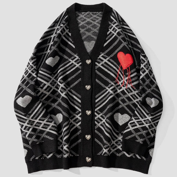 WLS Love Embroidery Irregular Stripes Knitted Cardigan