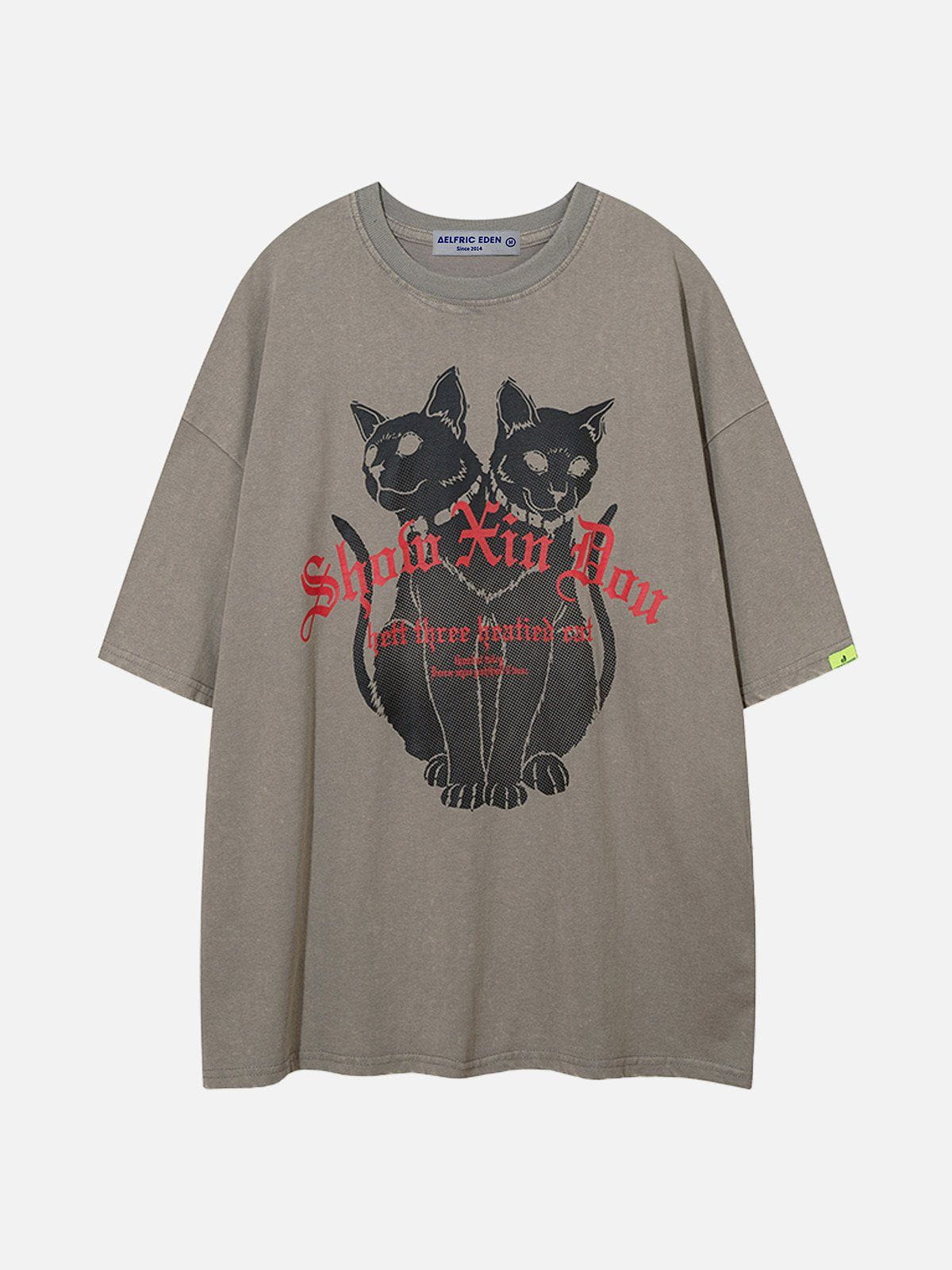 WLS Abstract Two-Headed Cat Print Tee