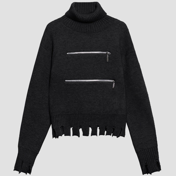 WLS Zipper Turtleneck Knitted Sweater
