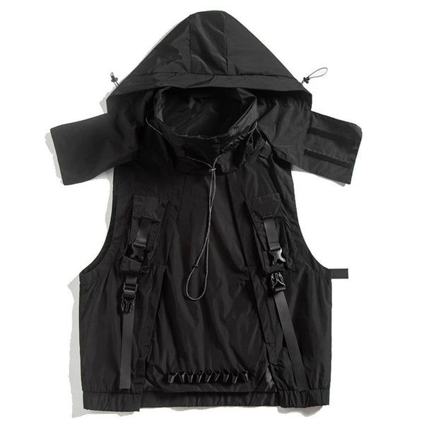 WLS Dark Combat Multi Pockets Hooded Vest Jacket