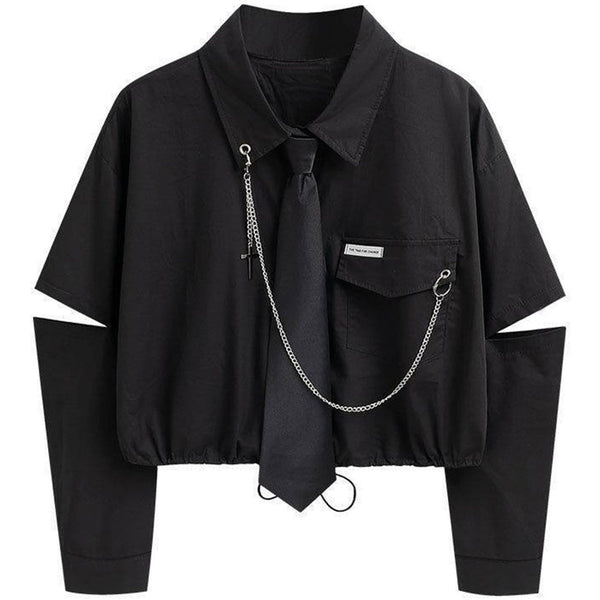 WLS Techwear Personalized Hollow Sleeves Tie Chain Shirt