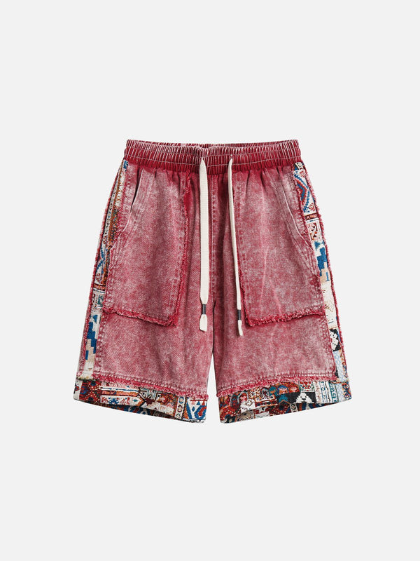 WLS Tribe Culture Pattern Denim Washed Shorts
