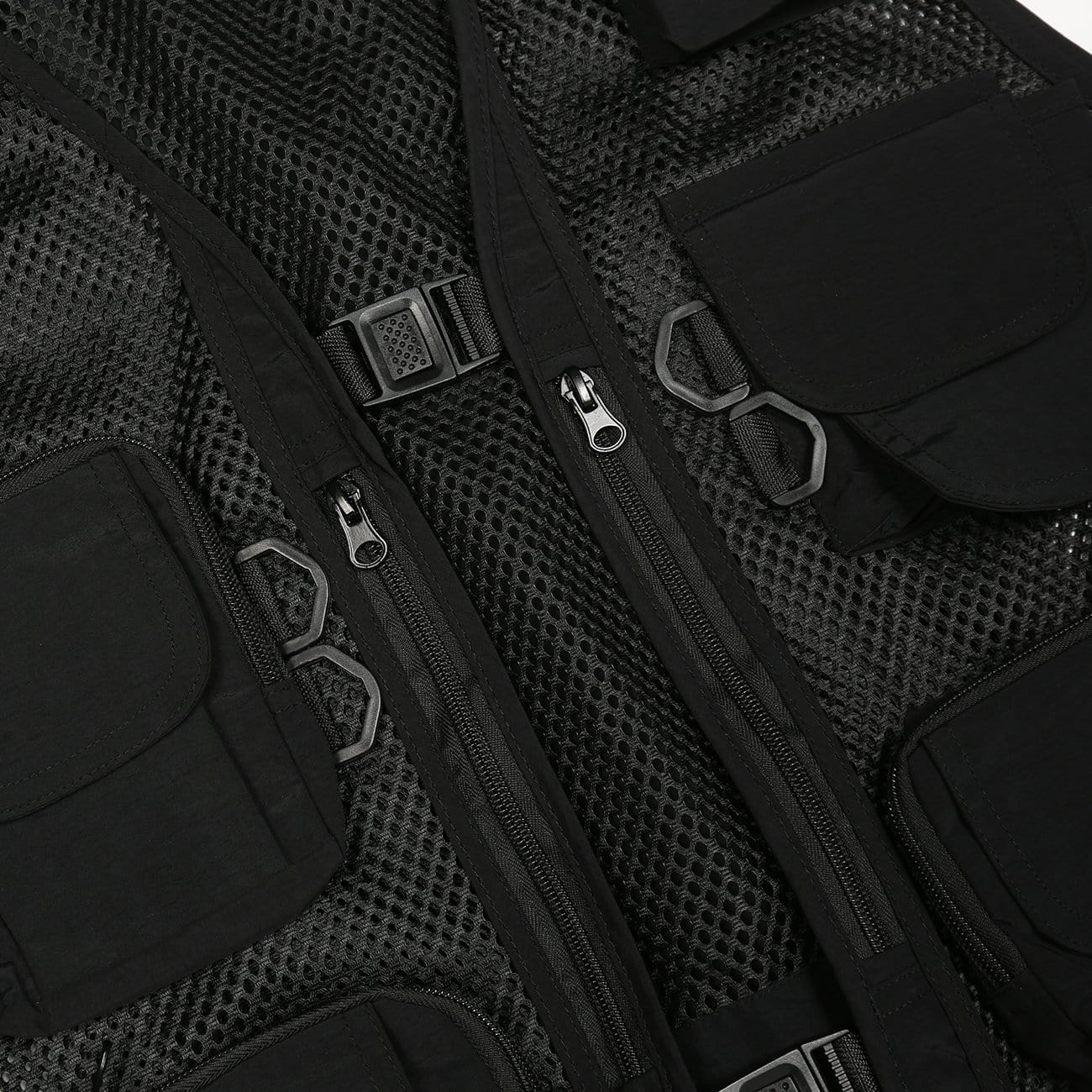 WLS Function Grid Patchwork Multi Pockets Cardigan Jacket Vest