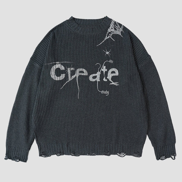 WLS Dark Spider Creation Ripped Hole Knitted Sweater