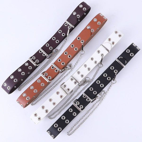 WLS Punk Double-Row Eye Buckle Hollow Chain Belt