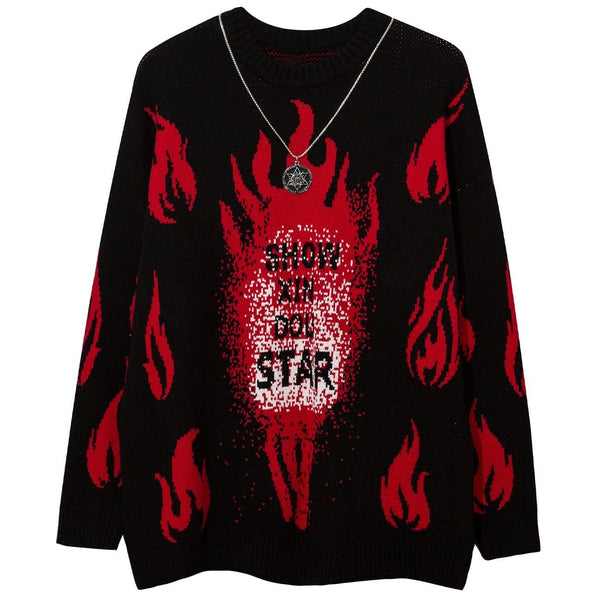 WLS Red Fire Flame with Chain Knitted Sweater
