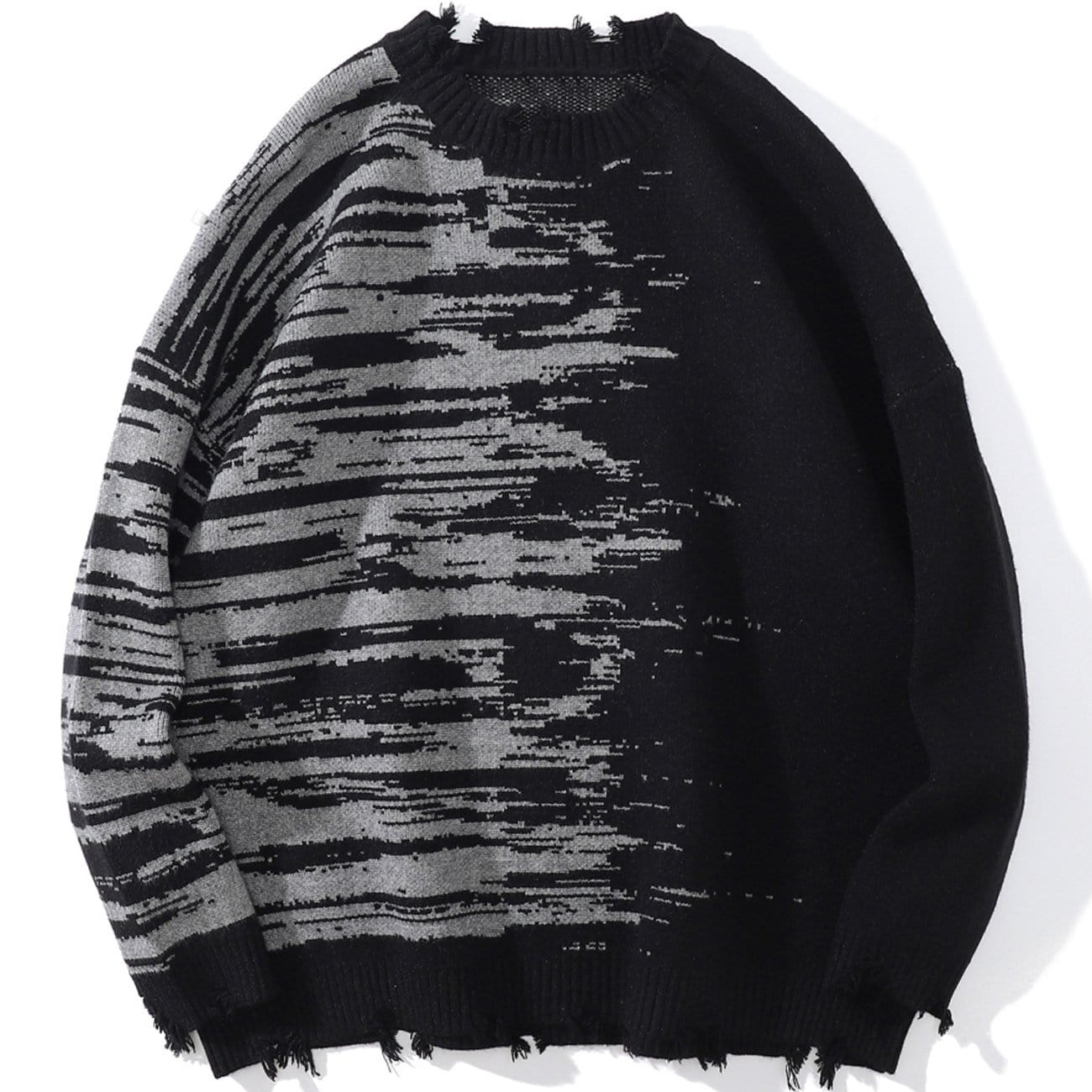 WLS Dark Patchwork Ripped Hole Knitted Sweater