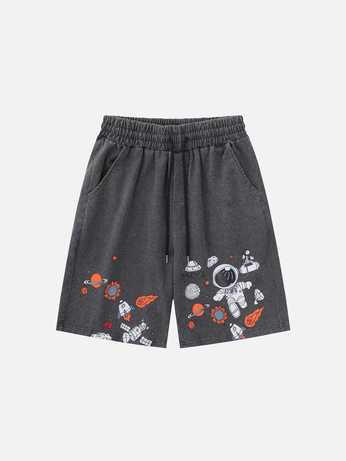 WLS Astronaut Print Washed Denim Shorts