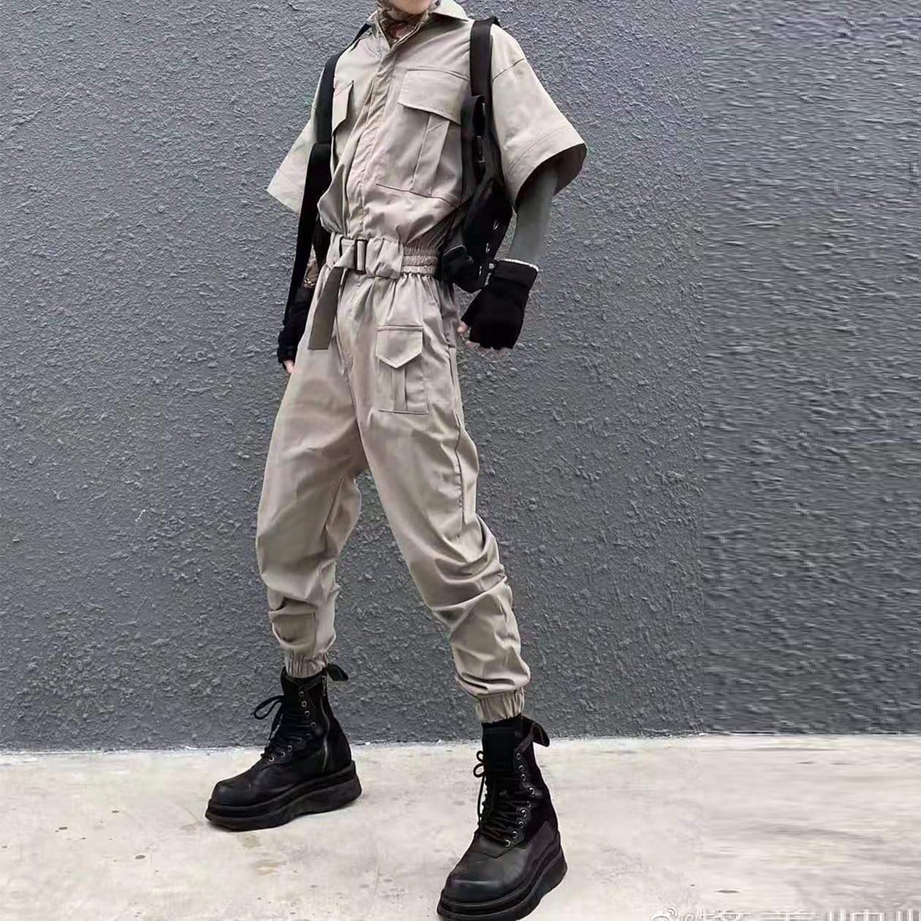 WLS Dark Creative Belt Jumpsuit