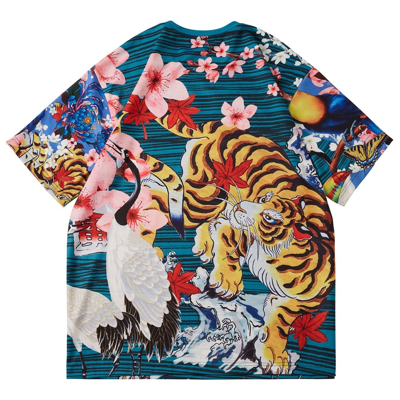 WLS Cherry Blossoms Tiger Crane Print Tee