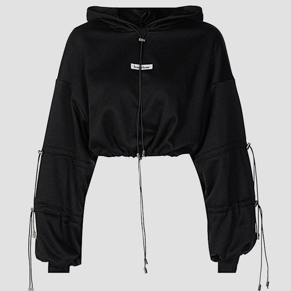 WLS Letters Embroidery Drawstring Cropped Hoodie