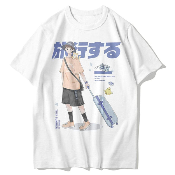 WLS Japanese Anime Travel Boy Print Cotton Tee