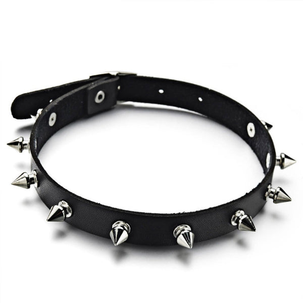 WLS Dark Studded Punk PU Necklace