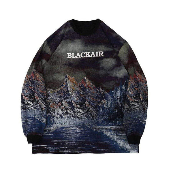 WLS Mountain Black Air Print Soft Cotton Sweatshirt