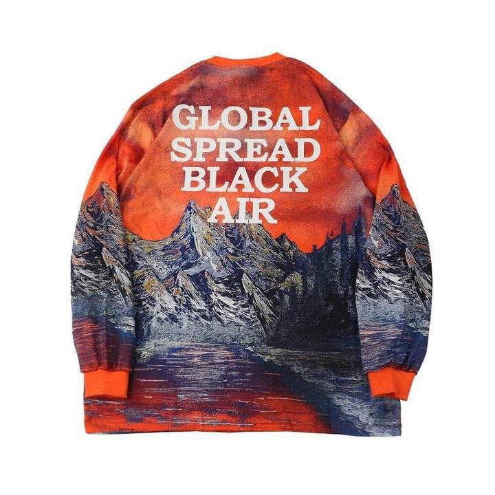 WLS Mountain Black Air Print Soft Cotton Sweatshirt