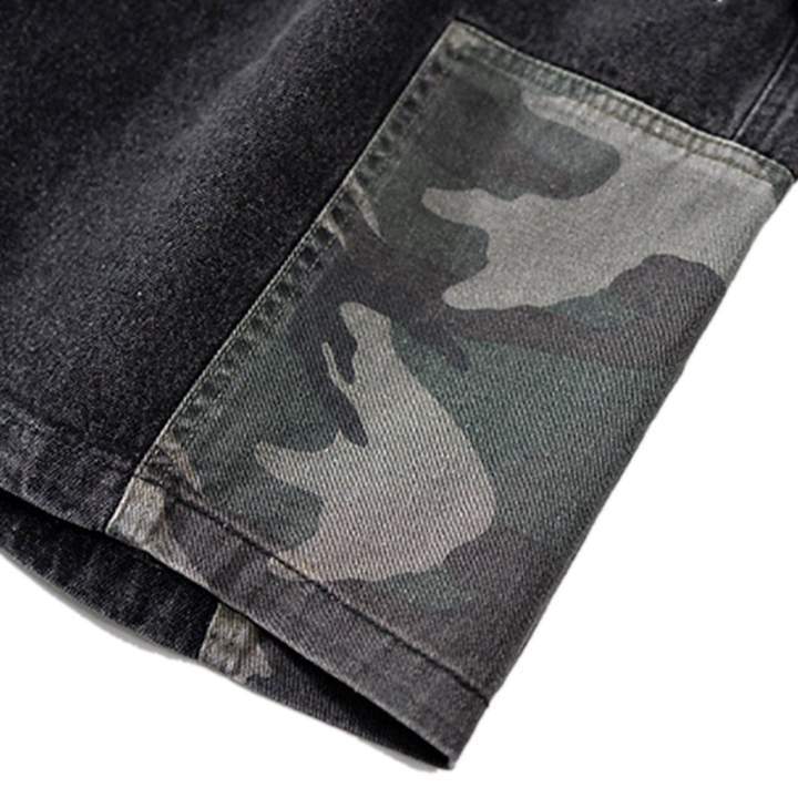WLS Stitching Drawstring Loose Denim Shorts