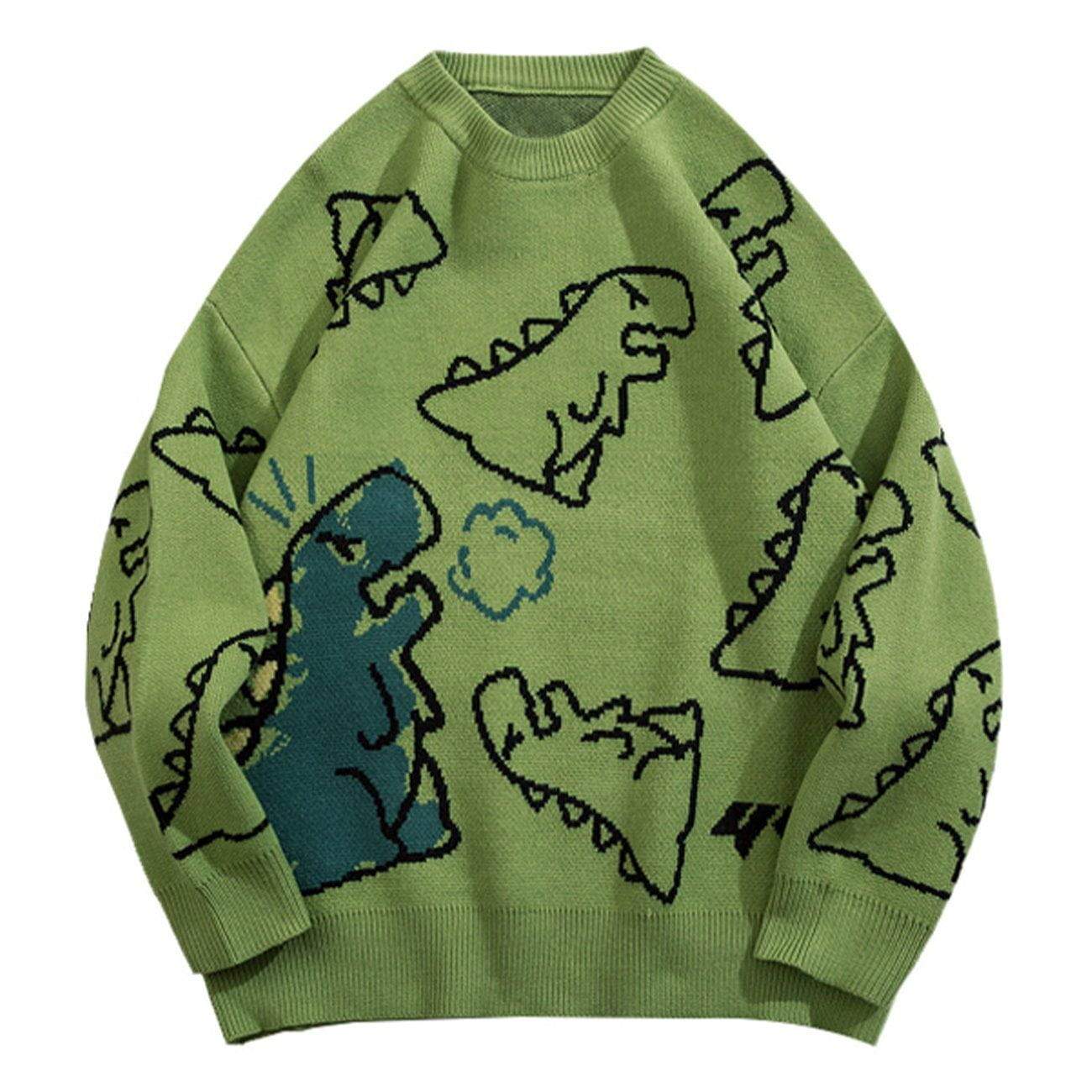 WLS Embroidered Dino Dropped Shoulder Cardigan Sweater