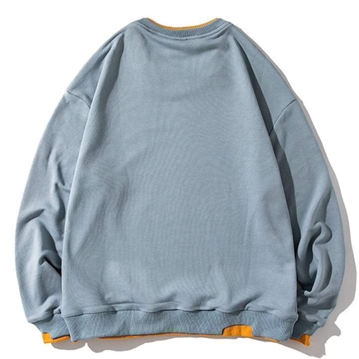 WLS Retro Printed Dopefish Vintage Ripped Fake Two Pieces Sweatshirt