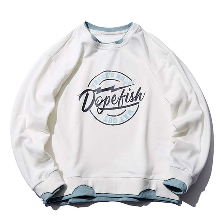 WLS Retro Printed Dopefish Vintage Ripped Fake Two Pieces Sweatshirt