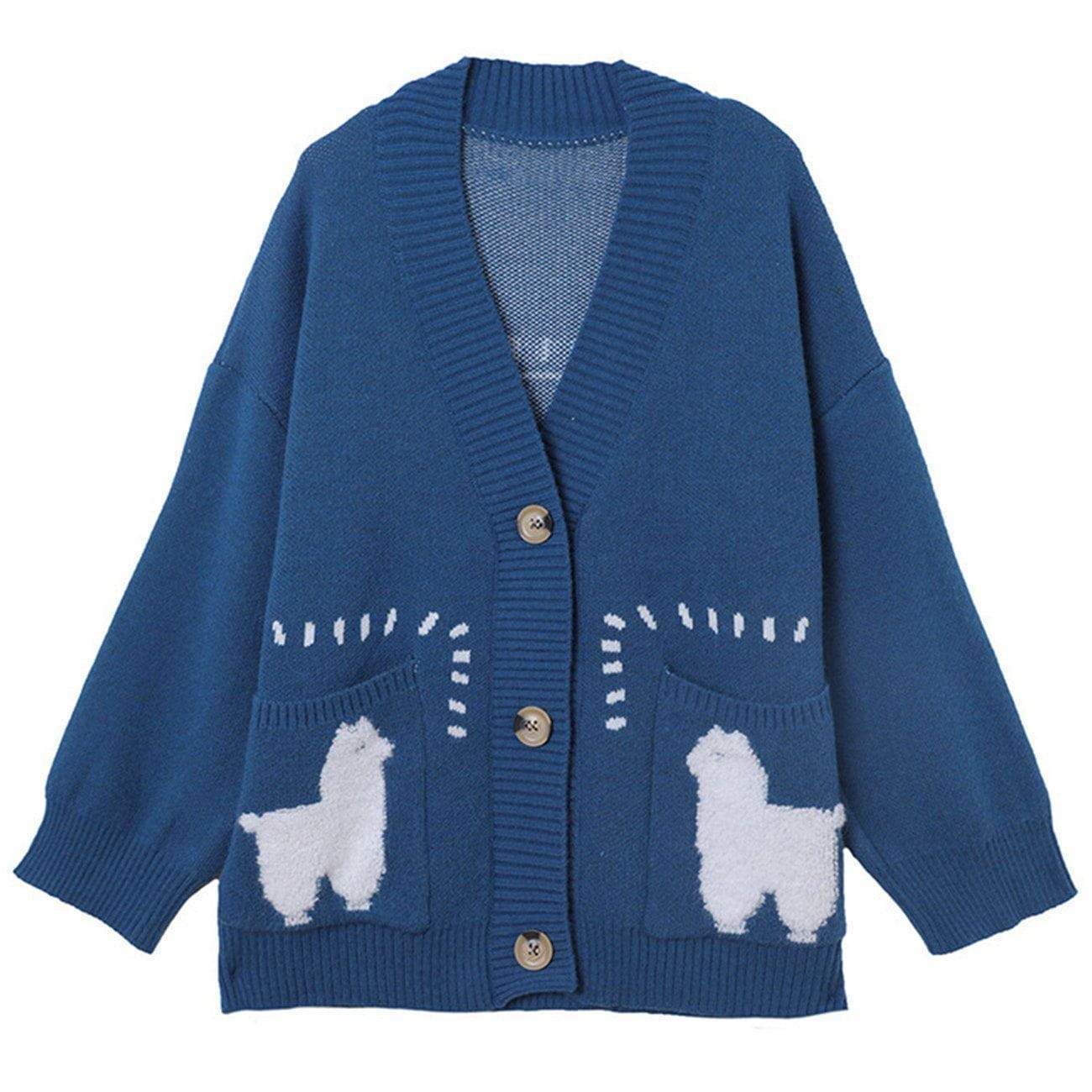 WLS Lama Stitching Buttoned Cardigan Sweater