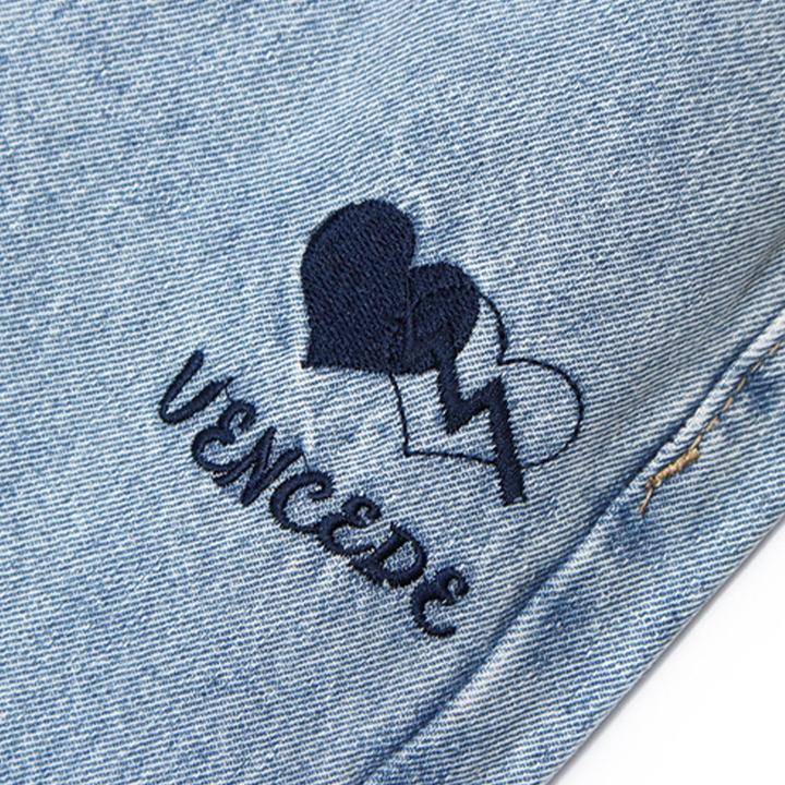 WLS Straight-leg Embroidery Letters Vintage Jeans